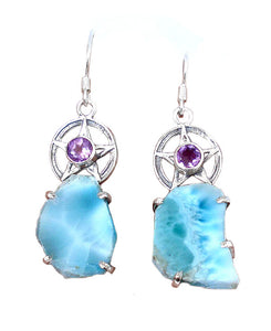 Larimar and Amethyst Pentacle Earrings