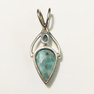 Larimar Pendant with Faceted Pear Blue Topaz in Sterling Silver