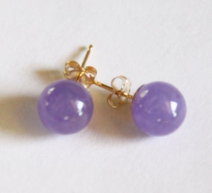 Lavender Jade Earrings 10mm Round 14k Gold Plated Sterling Silver