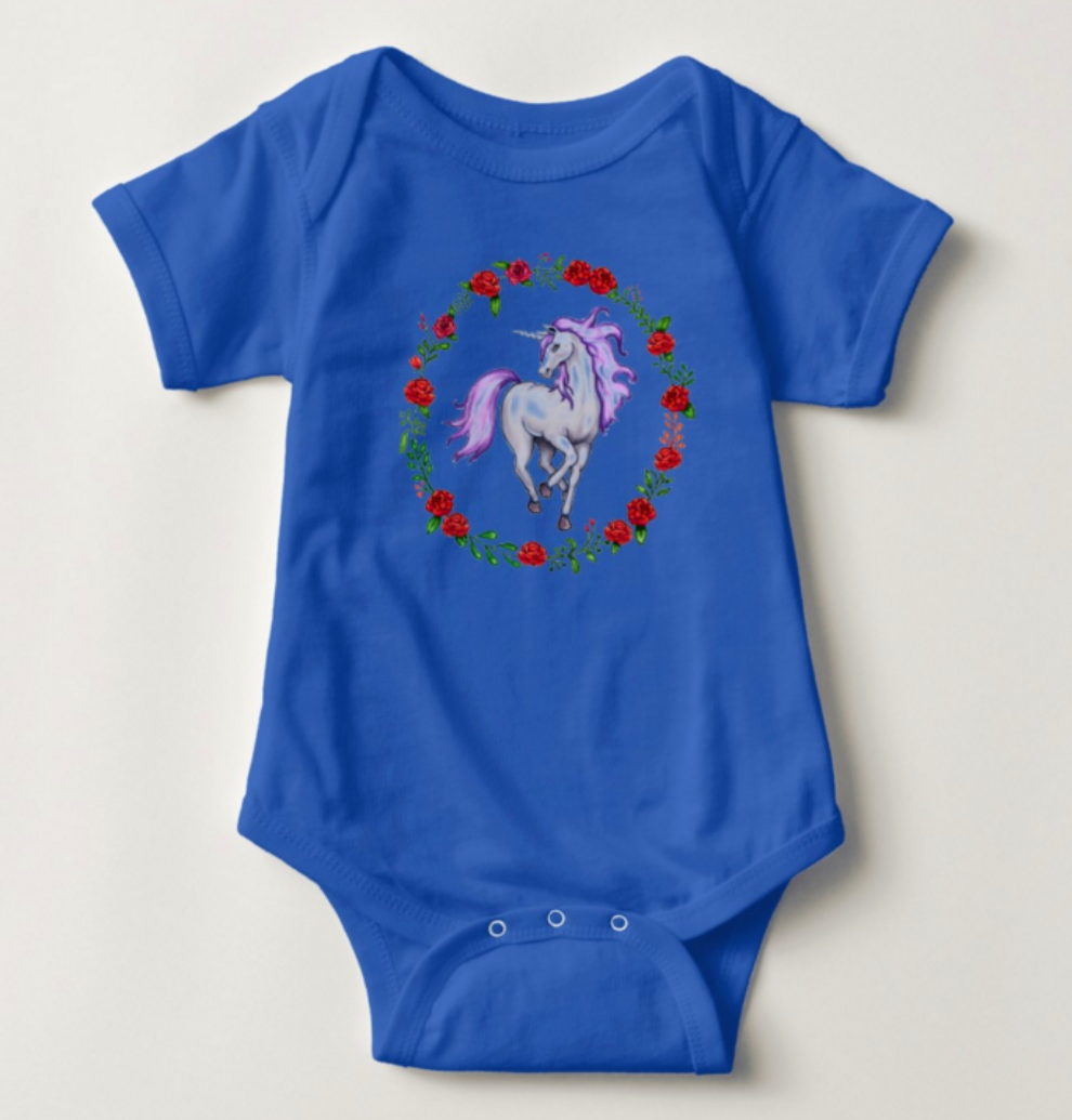 Unicorn Royal Blue Cotton Jersey Body Suit for 12 Month Old
