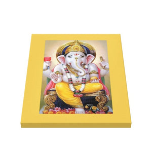 Lord Ganesh Illustration with Yellow Border 11 by 14 Canvas Print Giclee