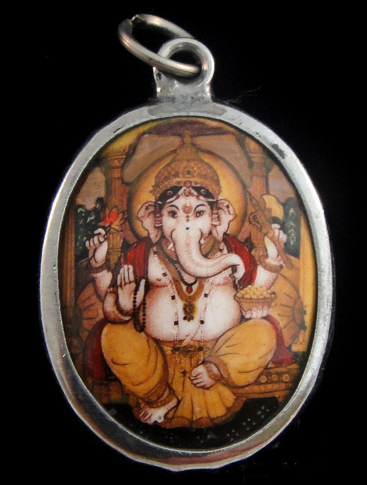 Lord Ganesh in Yellow Pants Enameled Brass Deity Pendant