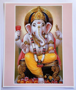 Lord Ganesh Remover of Obstacles with Pink Border 8.5 x 11 Art Print