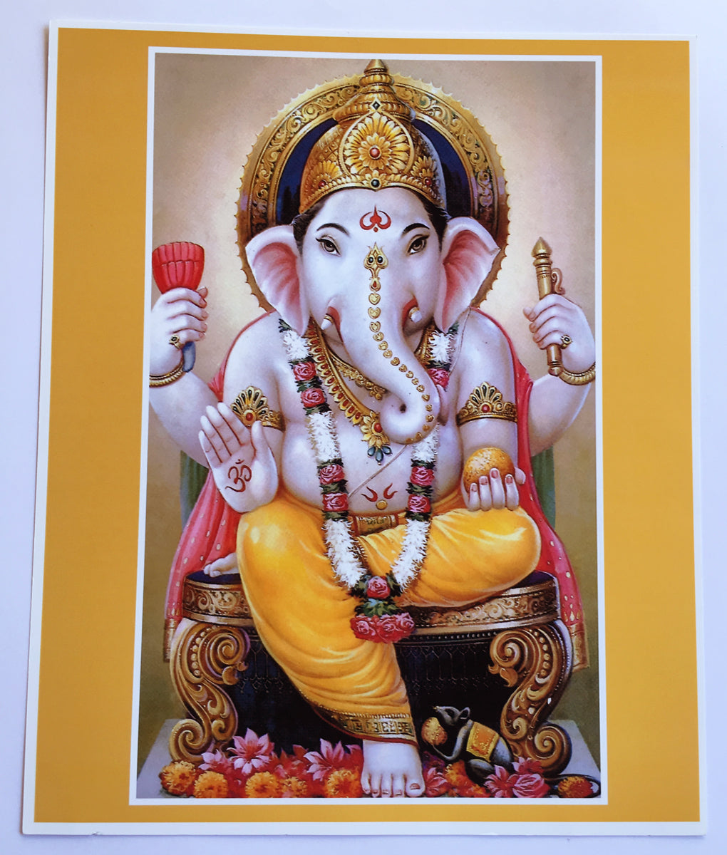 Lord Ganesh Remover of Obstacles with Yellow Border 8.5 x 11 Art Print