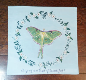 Luna Moth on Blue Cotton Tarot Cloth "Be your own kind of beautiful!"
