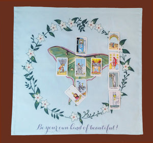 Luna Moth on Blue Cotton Tarot Cloth "Be your own kind of beautiful!"