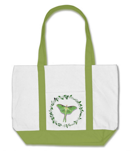 Luna Moth Natural Cotton Tote with Melon Green Straps and Base
