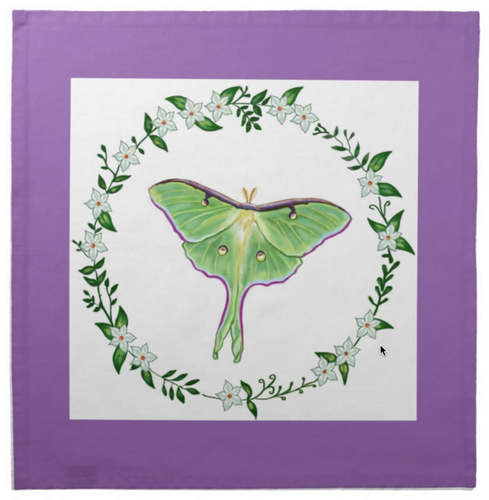 Luna Moth with Purple Border Cotton Tarot Cloth
