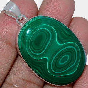 Malachite Pendant with double bulls eyes in sterling silver
