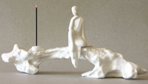Meditating Monk White Porcelain Incense Burner