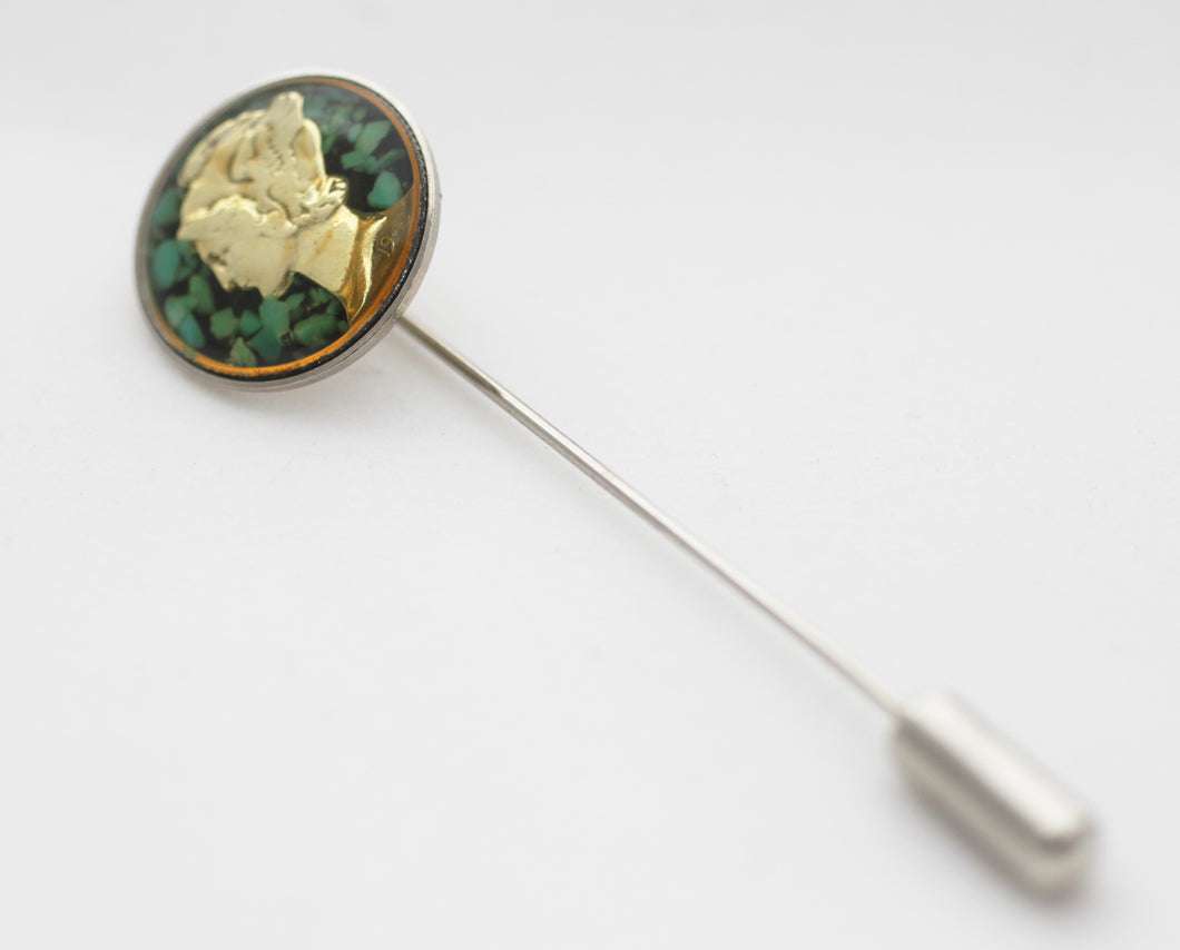 Mythical Lapel Stick Pin with Hand-Carved Mercury Head Dime