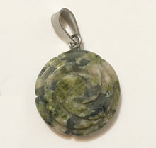 Load image into Gallery viewer, Green Moss Agate Pendant Carved Rose