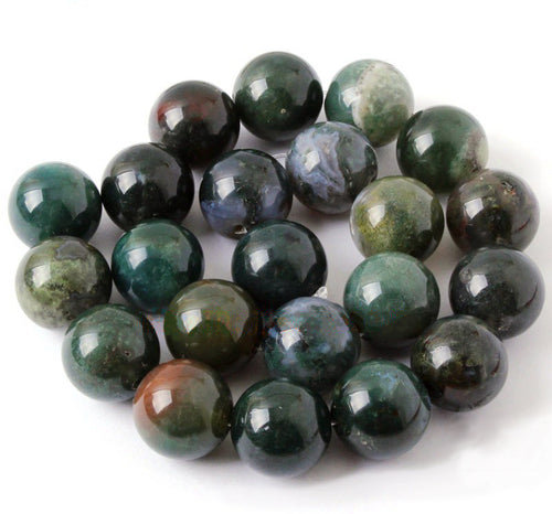 Green Moss Agate Beads 18mm Round Beads 15.5 inch Strand