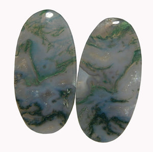 Green Moss Agate Cabochons Elongated Oval Matching Cabochons