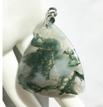 Load image into Gallery viewer, Green Moss Agate Pendant in triangular shape with art deco silver bail