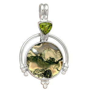 Green Moss Agate Pendant with Peridot