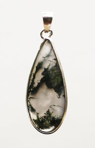 Green Moss Agate Pendant in a Teardrop Shape