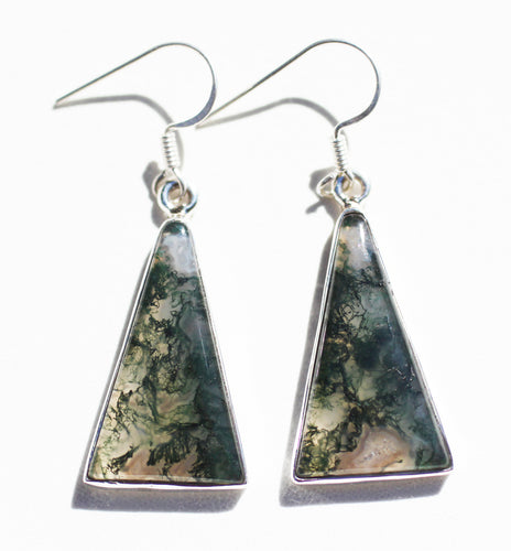 Green Moss Agate Earrings in Translucent Dangle Triangles