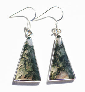 Green Moss Agate Earrings in Translucent Dangle Triangles