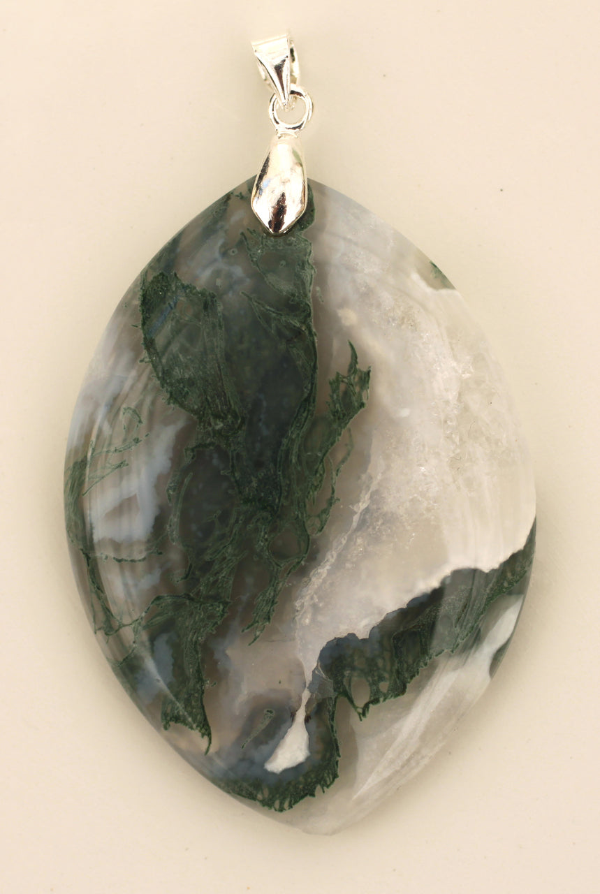 Green Moss Agate Wide Marquise Pendant