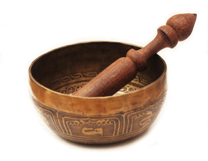 Tibetan Singing Bowl Old Hand-Forged Brass decorated inside and out