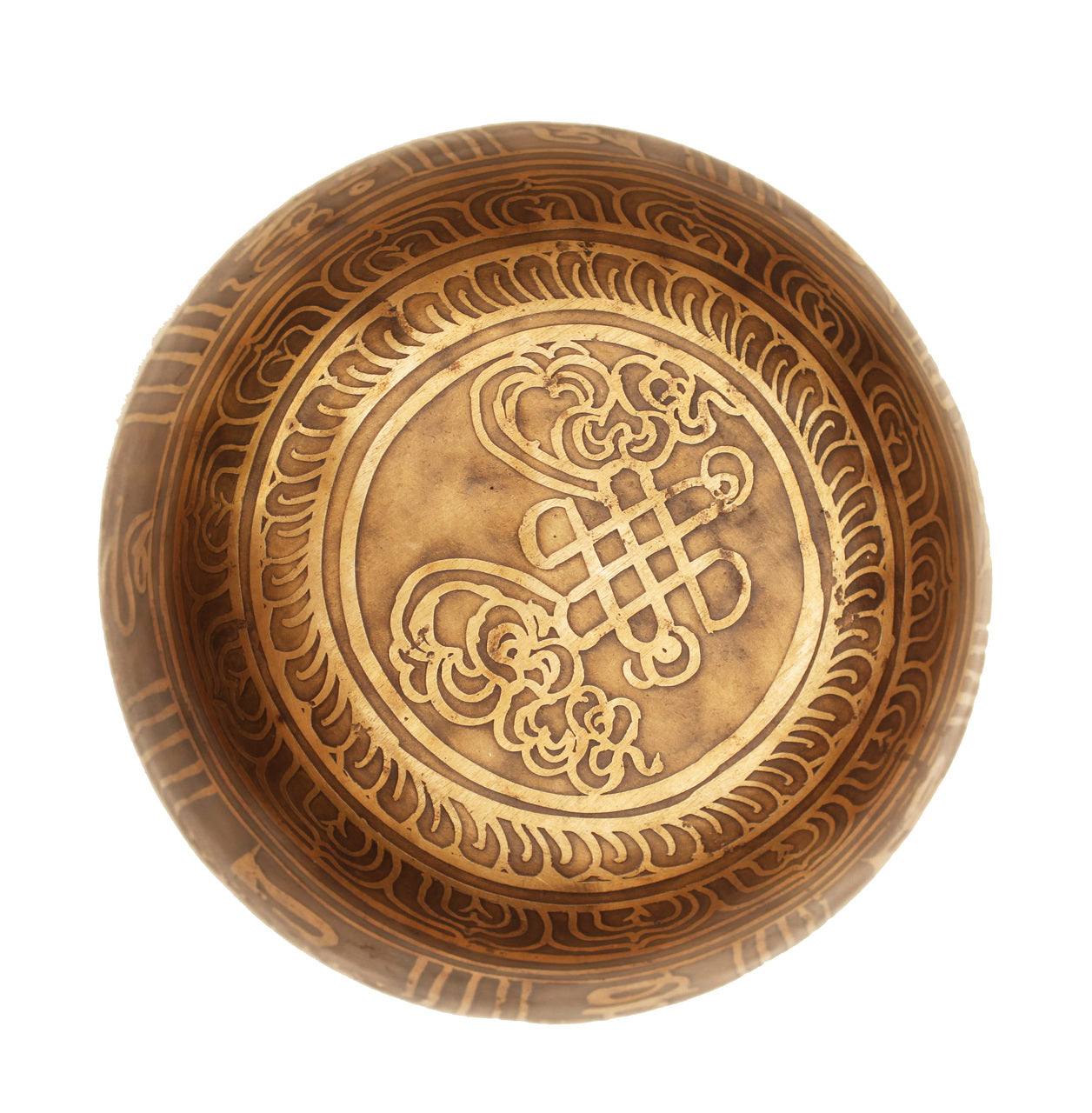 Tibetan Singing Bowl Old Hand-Forged Brass decorated inside