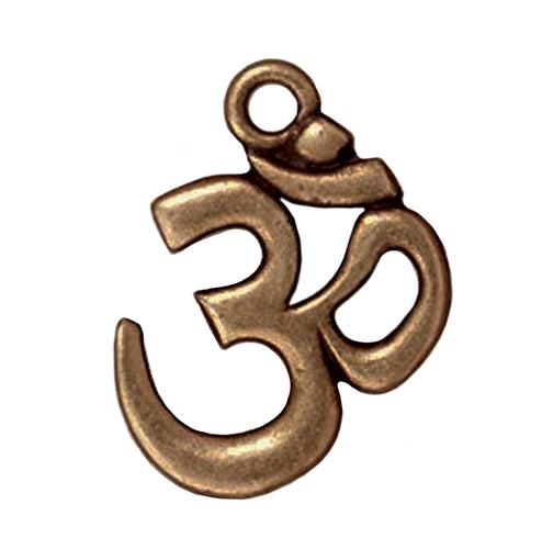 Om Pendant Oxidized Brass Plated Pewter OM Symbol Charm