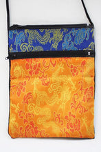 Load image into Gallery viewer, Tarot Deck Bag in Blue and Orange Rayon Brocade and Cotton Velvet