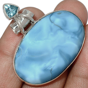 Blue Owyhee Opal Pendant with Blue Topaz Accent on Tube Bail