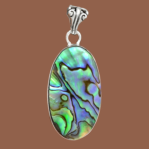 Paua Abalone Shell Highly Polished Oval Sterling Silver Pendant aka Mother-of-Pearl