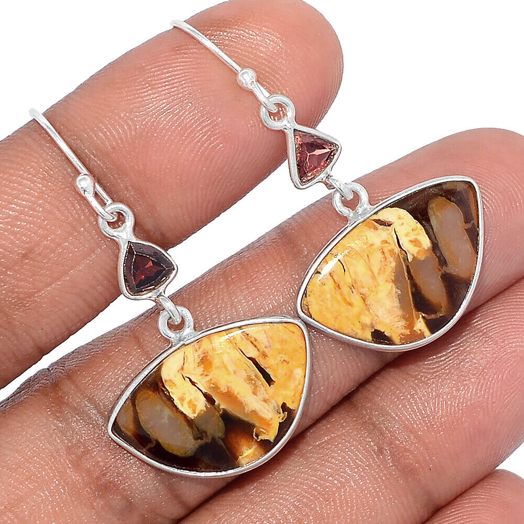 Peanut Wood Jasper Earrings with Garnet Accents