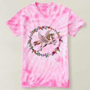 Pegasus Pink Cotton Tee - Ladie's Small in Tie Dye