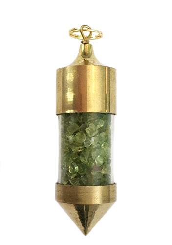 Gold plated Capped Bottle Pendant filled with Peridot Chips