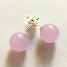Load image into Gallery viewer, Lavender Genuine Jade Earrings 10mm Round Stud Earrings Pinkish Lavender