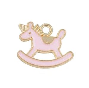 Pink Enameled Rocking Horse Charm - baby charm