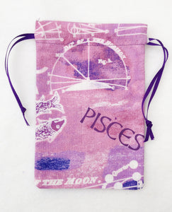 Pisces Zodiac Sign Cotton Drawstring Bag for Your Tarot Deck