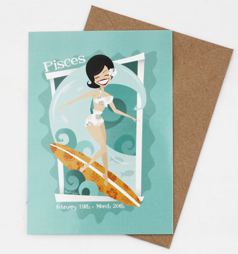 Pisces Space-Age Jetson's Style Zodiac Post Card