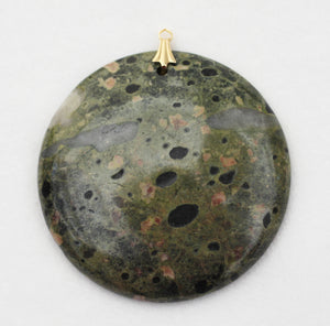 Green China Plumite Poppy Pendant with Gold Bail
