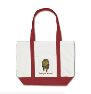 Psychedelic Wolf Natural Cotton Tote with Red Straps and Base