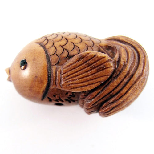 Puffy Goldfish Bead hand carved Boxwood Ojime Bead