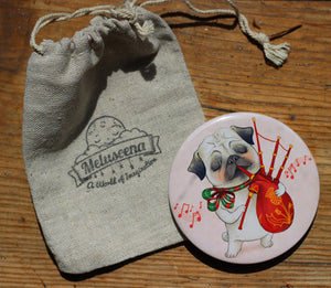 Pug and Bagpipes Pocket Mirror - 3" big, but very lightweight!