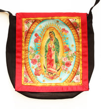 Load image into Gallery viewer, Guadalupe Crowned with Embellished Roses Cotton Black Denim Messenger Bag