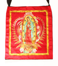 Load image into Gallery viewer, Guadalupe with Hand-Embellished Crystals Flaming Heart Cotton Black Denim Tote