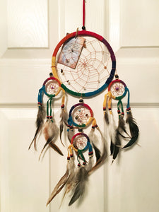 Rainbow Suede Leather Dreamcatcher with Beads and Feathers