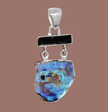 Load image into Gallery viewer, Black Tourmaline and Rainbow Moonstone Pendant Polished Slice with Black Tourmaline