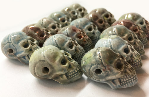 Raku Ceramic Skull Beads  One Pair of Ceramic Beads