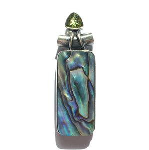 Abalone Shell Pendant aka Mother-of-Pearl Pendant with Faceted Peridot