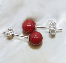 Load image into Gallery viewer, Red Coral Earrings 10mm Round Sterling Silver Studs