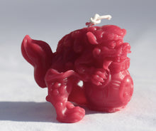 Load image into Gallery viewer, Ornate Male Foo Dog 2&quot; Beeswax Candle in Chinese Red