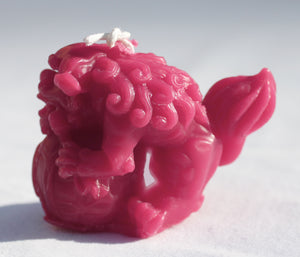 Ornate Male Foo Dog 2" Beeswax Candle in Chinese Red